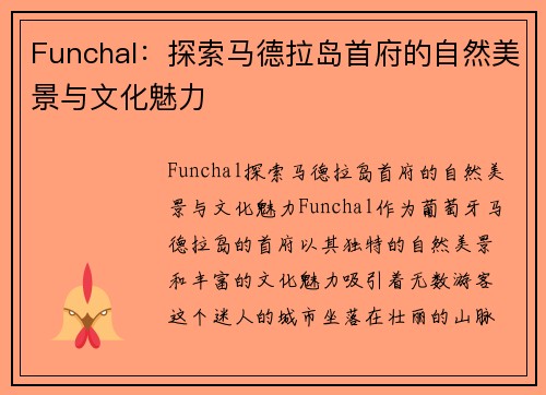 Funchal：探索马德拉岛首府的自然美景与文化魅力